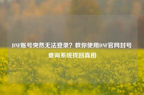 DNF账号突然无法登录？教你使用DNF官网封号查询系统找回真相