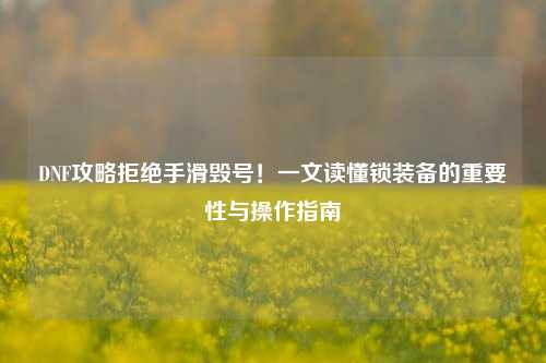 DNF攻略拒绝手滑毁号！一文读懂锁装备的重要性与操作指南