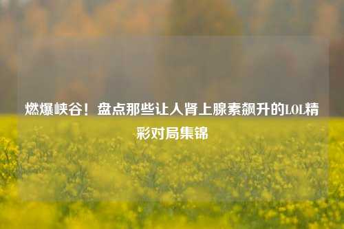 燃爆峡谷!盘点那些让人肾上腺素飙升的LOL精彩对局集锦
